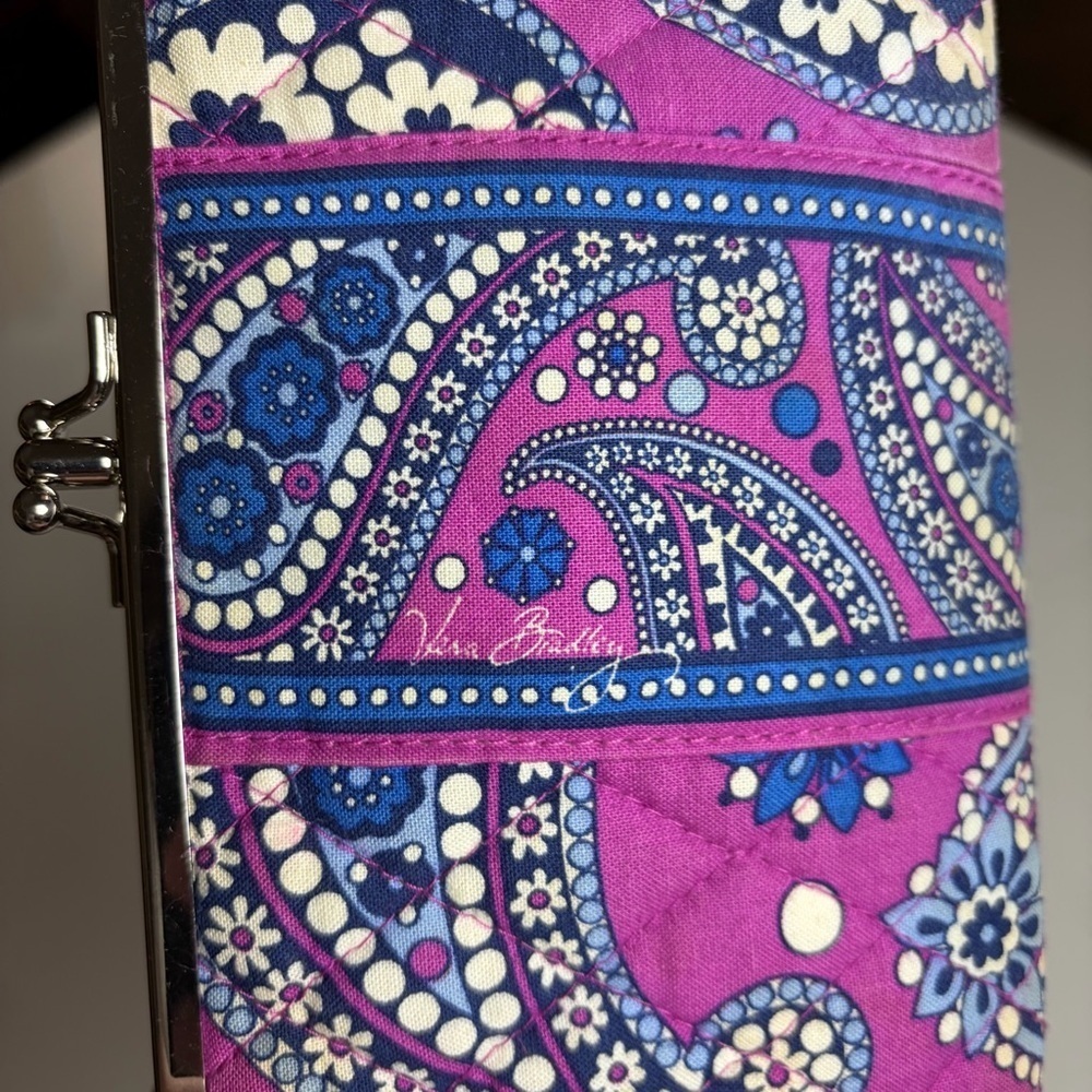 Vera Bradley Quilted Kisslock Wallet Clutch Purple Blue - Picture 7 of 9